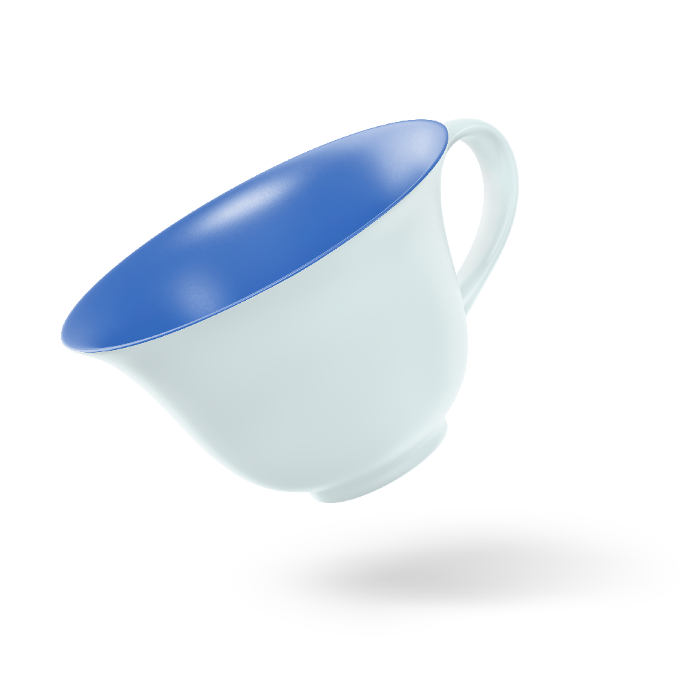 an illustration of a white teacup with a blue interior.